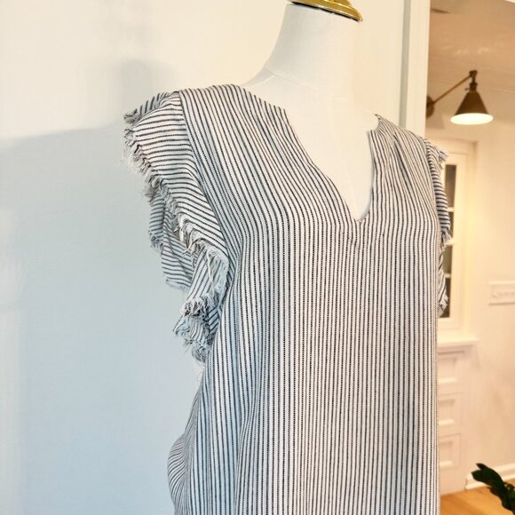MAVEN WEST White, Black striped dress with frayed sleeves - Picture 2 of 4
